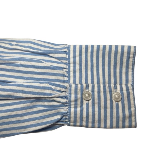 Crown & Ivy Blue White Stripe Embroidered Peplum Top Petite Medium Boho Peasant - Picture 5 of 11